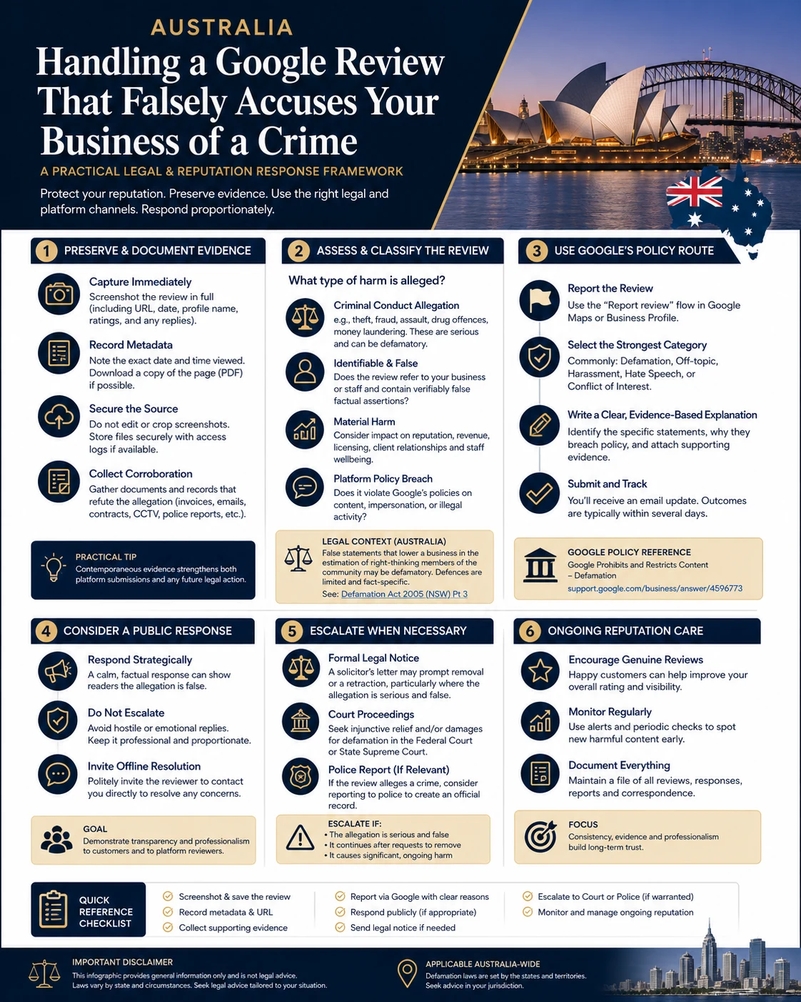 Google Reviews Accusing A Business Of Crime In Australia: Safer Evidence And Removal Strategy
