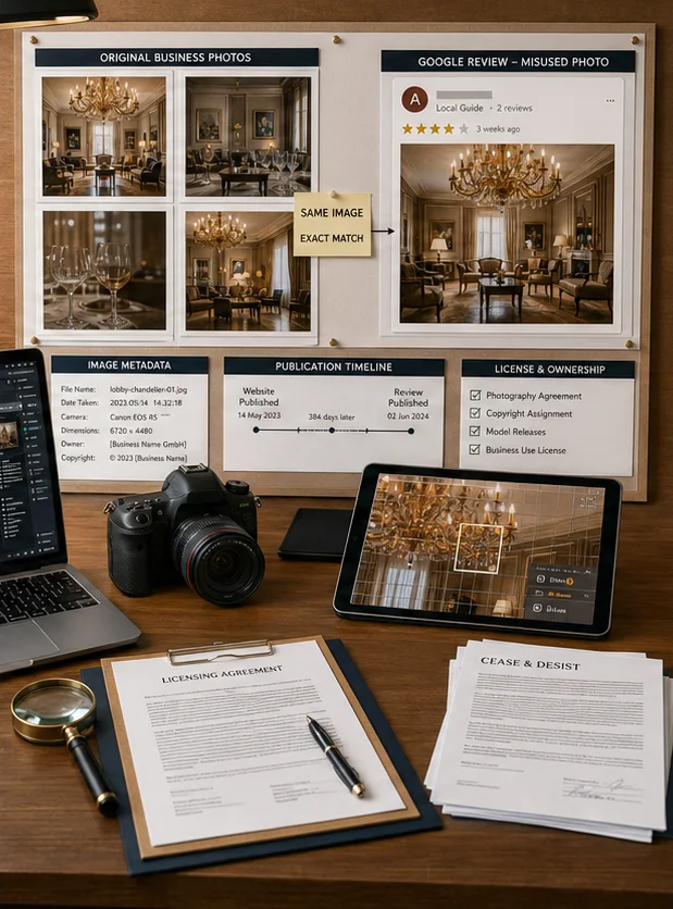 Google-Rezension mit urheberrechtlich geschützten Fotos in Österreich