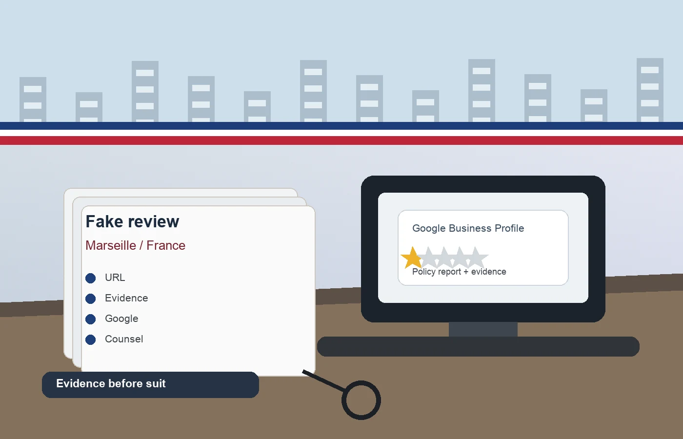 French legal team assessing whether to sue over a fake Google review in Marseille