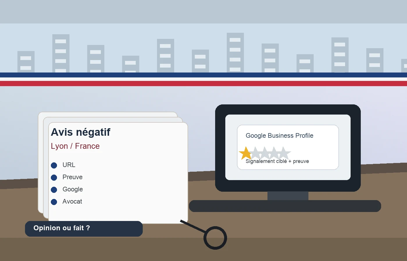 Dirigeante française et avocat évaluant si un avis Google négatif est diffamatoire