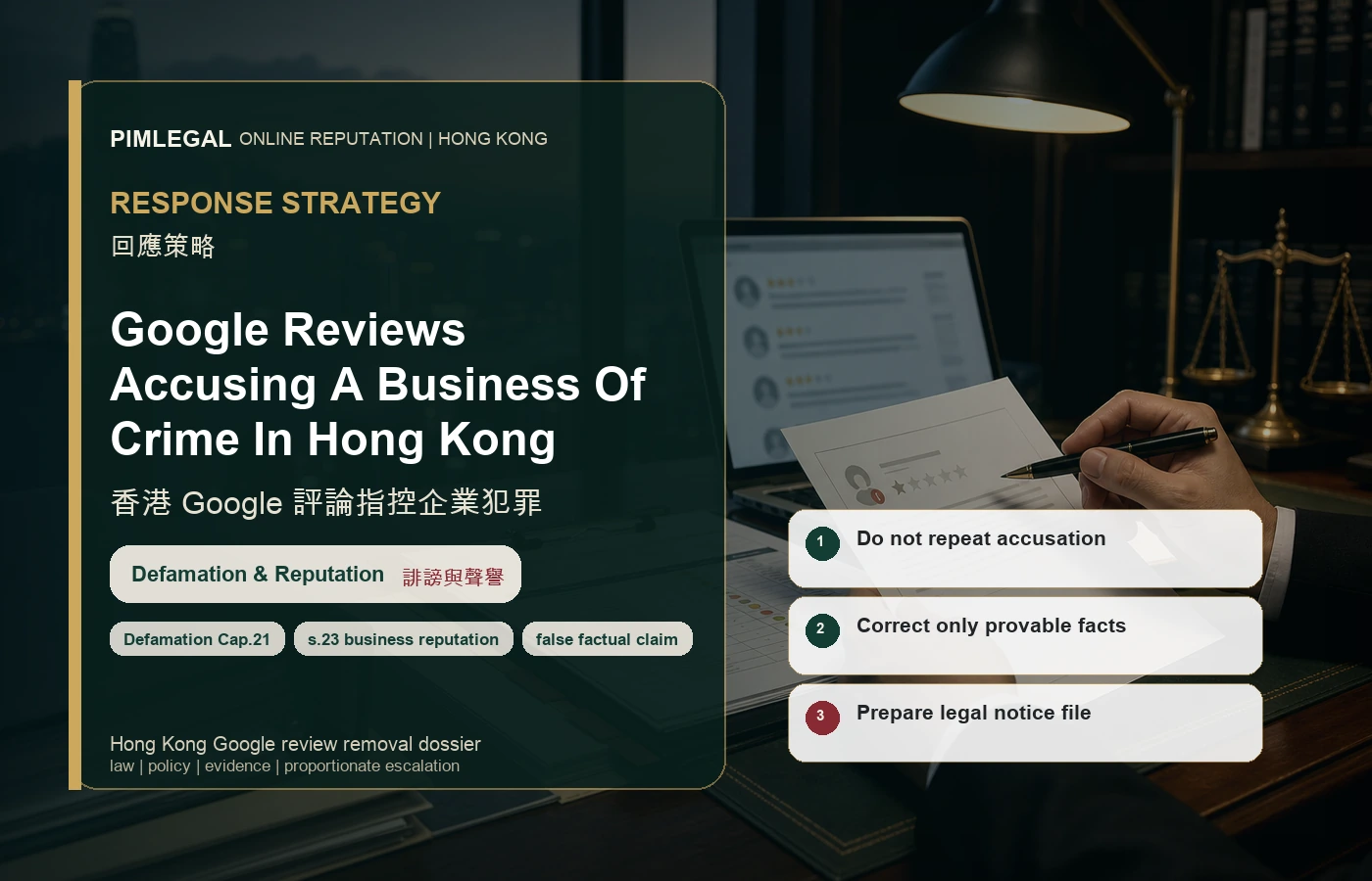 香港 Google 評論指控企業犯罪 response strategy in Hong Kong