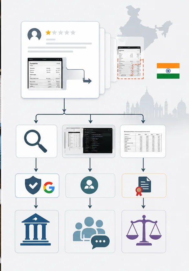 भारत में नकली screenshots या documents वाली Google review