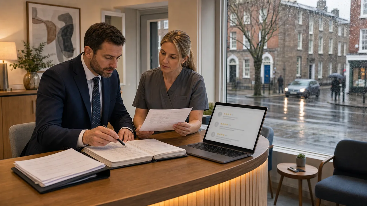 Cork business and Irish solicitor checking customer records against a suspicious Google review