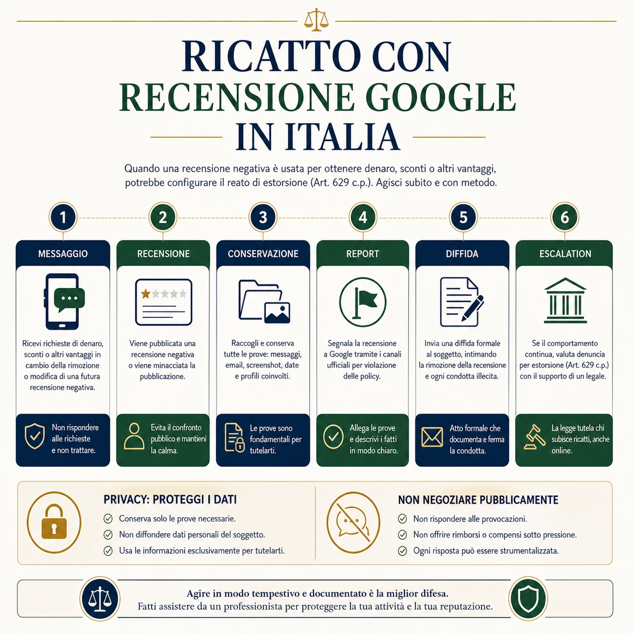 Infografica tecnica sul ricatto con recensione Google in Italia