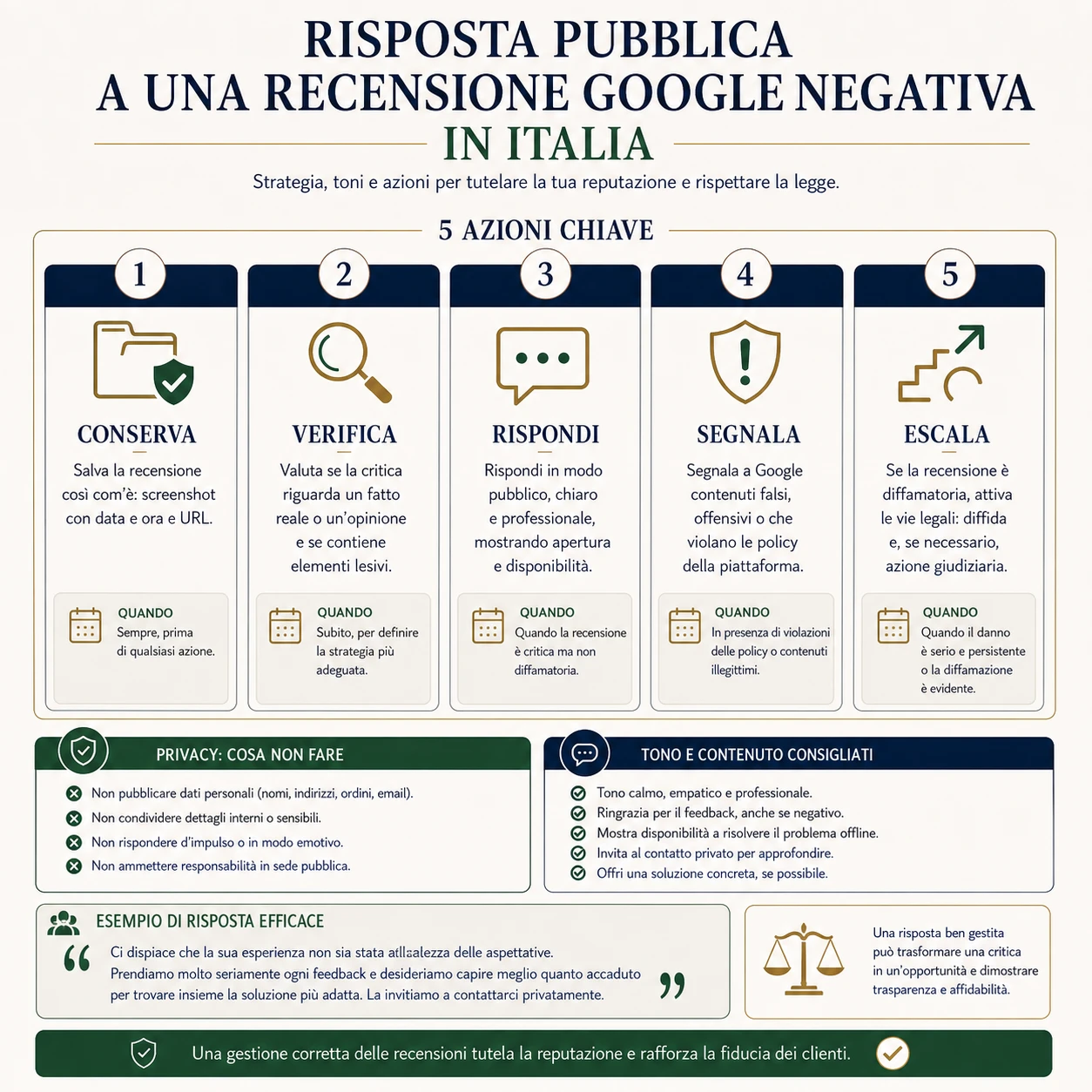 Infografica sulla risposta pubblica a una recensione Google negativa in Italia