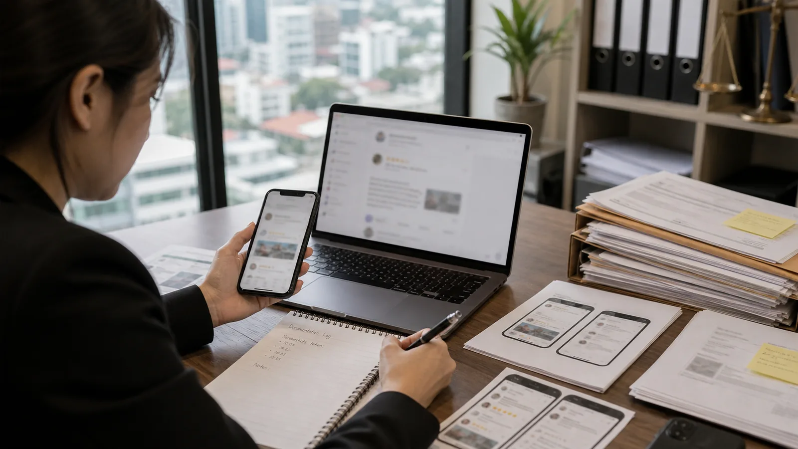 Cancun hotel management and lawyer analysing a coordinated Google review attack