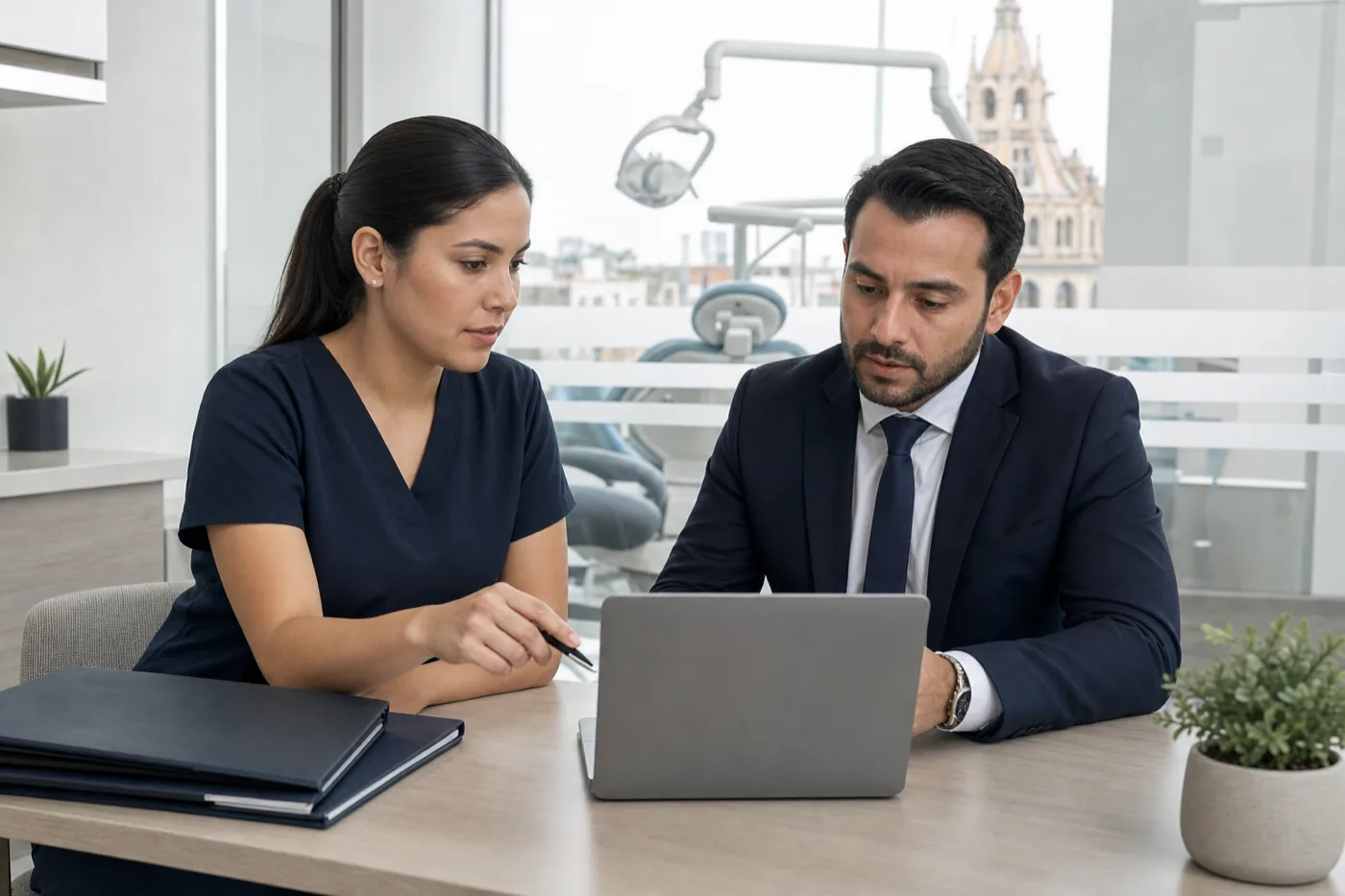 Mexican business owner and lawyer reviewing a public response to a Google review