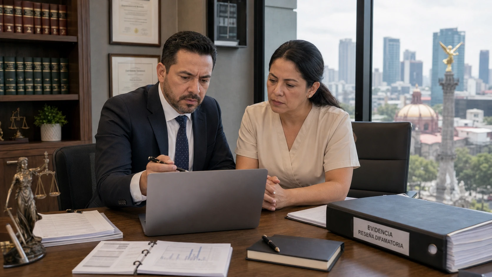 Mexican lawyer and clinic director reviewing a defamatory Google review in Mexico City