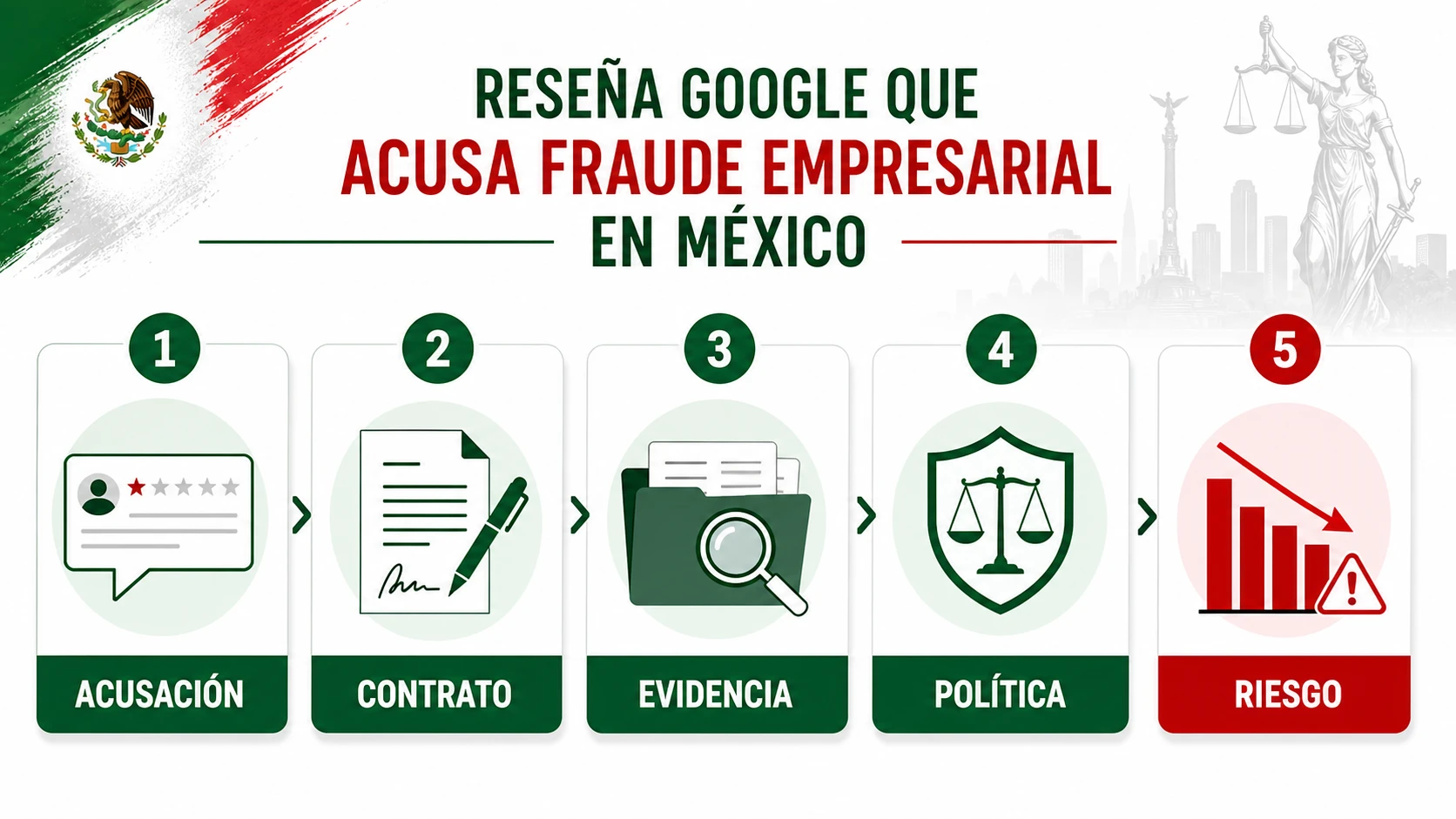 Infografía sobre reseña Google que acusa fraude empresarial en México