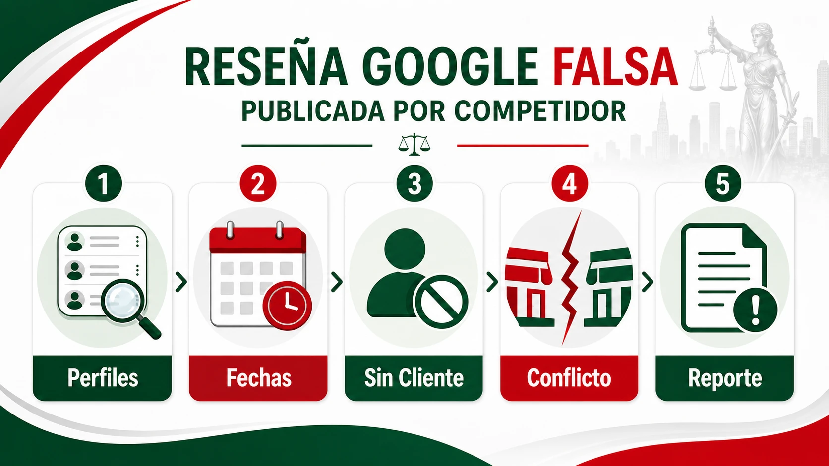 Infografía sobre reseña Google falsa publicada por competidor en México