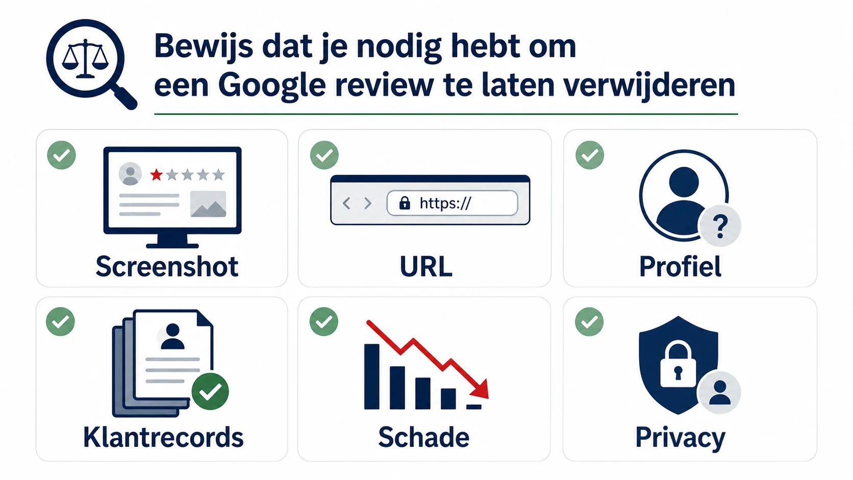 Infographic over bewijs voor Google review verwijdering in Nederland