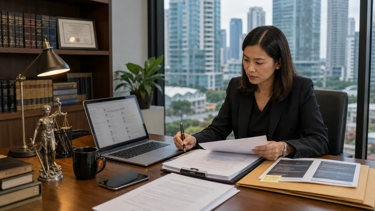 Philippine lawyer in BGC preparing a Google policy report and legal notice