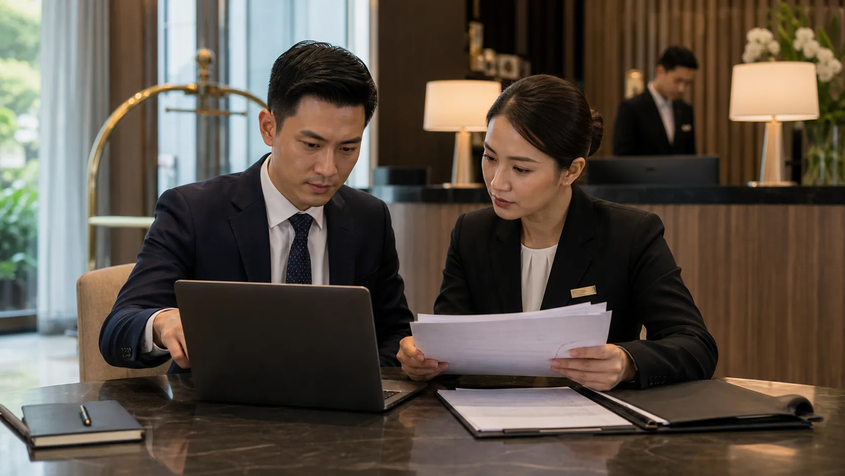 Singapore hotel manager and lawyer checking records against suspicious Google reviews