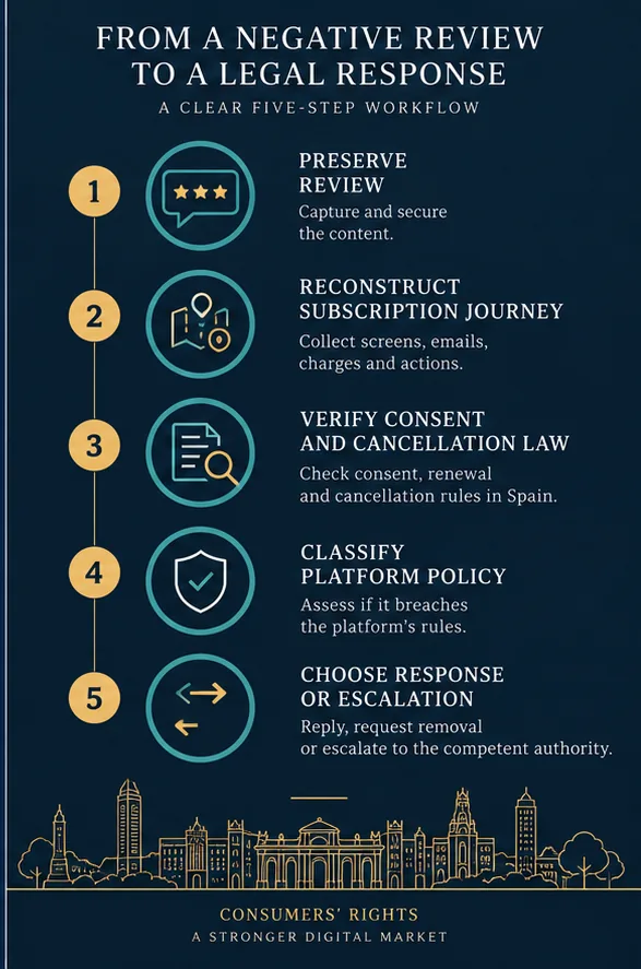 Google Review Alleging Automatic Renewal Or Impossible Cancellation In Spain: Evidence And Removal Strategy