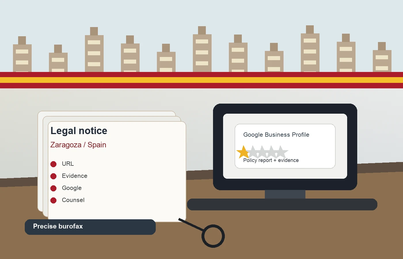 Spanish lawyer preparing a legal notice for a defamatory Google review in Zaragoza