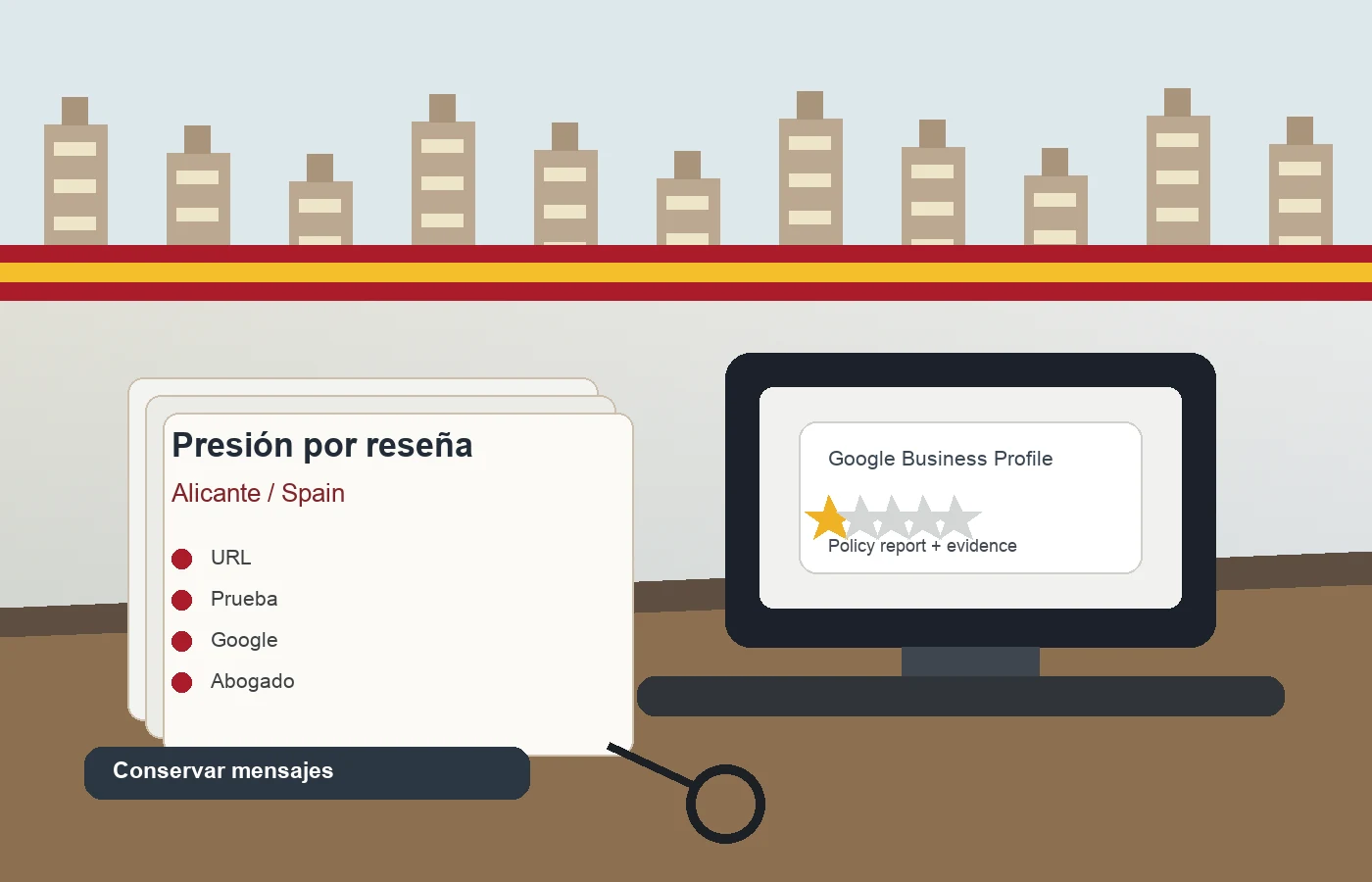 Abogada española conservando mensajes vinculados a chantaje por reseña Google en Alicante