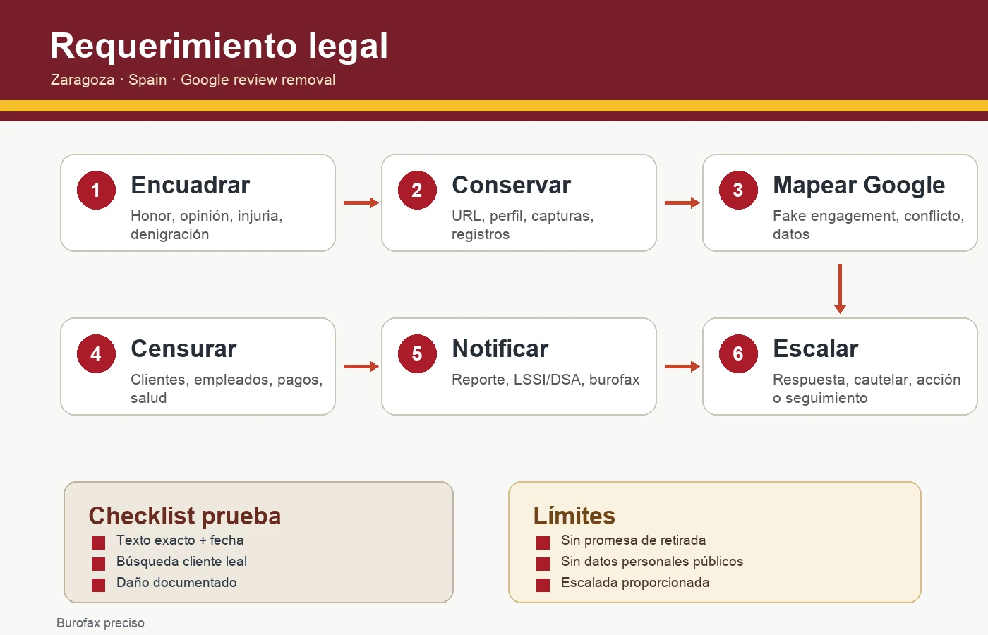 Infografía España sobre requerimiento por reseña Google difamatoria