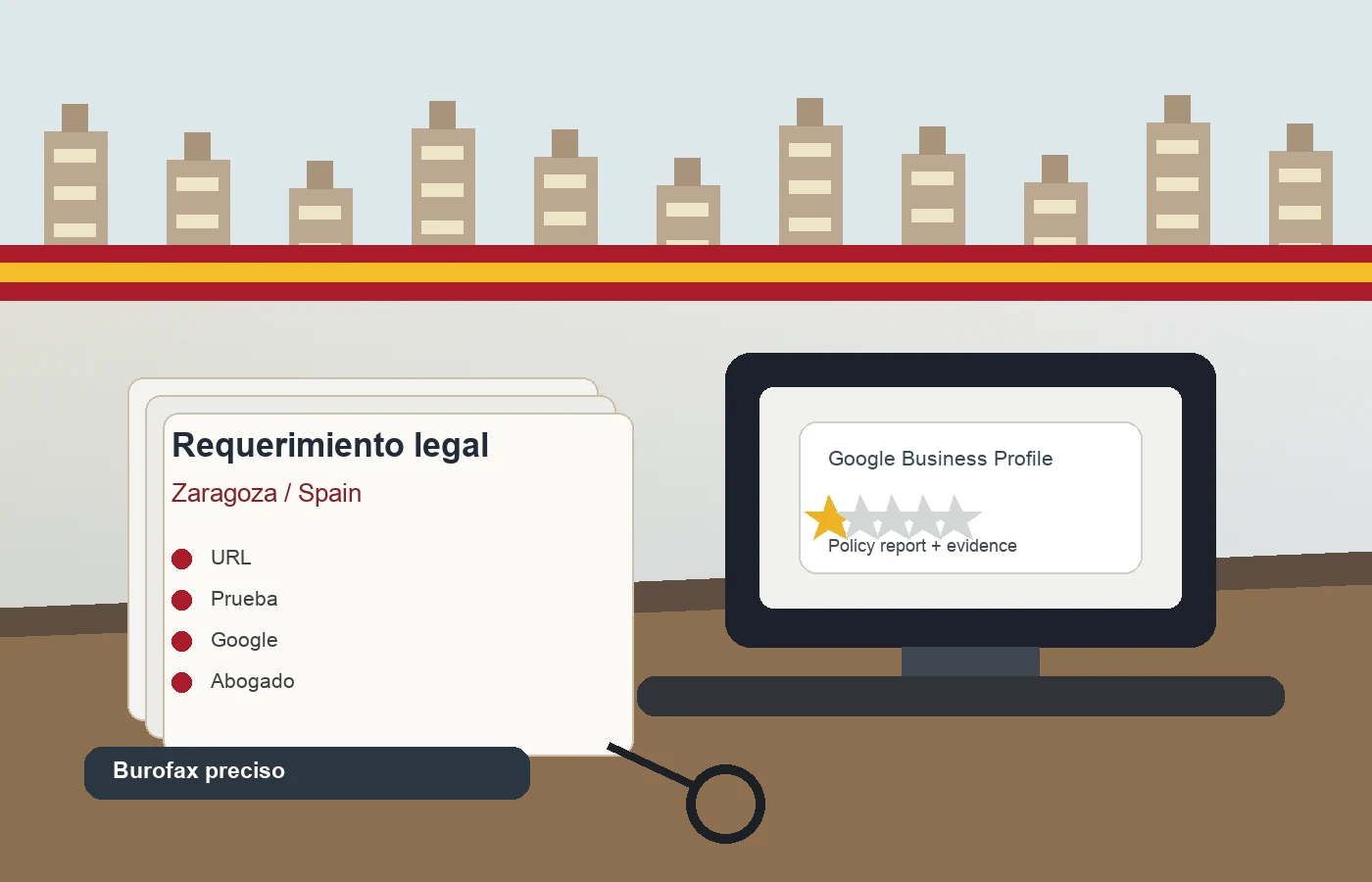 Abogada española preparando un requerimiento por reseña Google difamatoria en Zaragoza