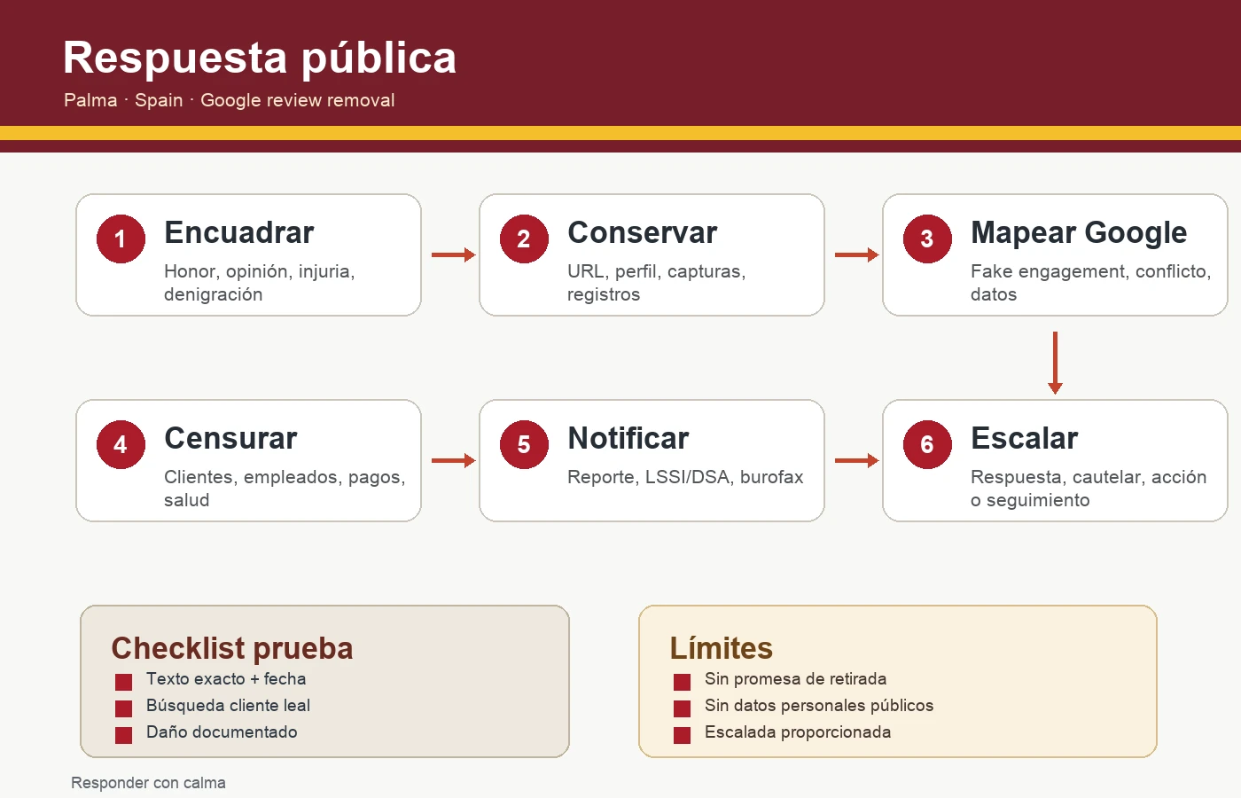 Infografía España para responder públicamente a reseñas Google negativas