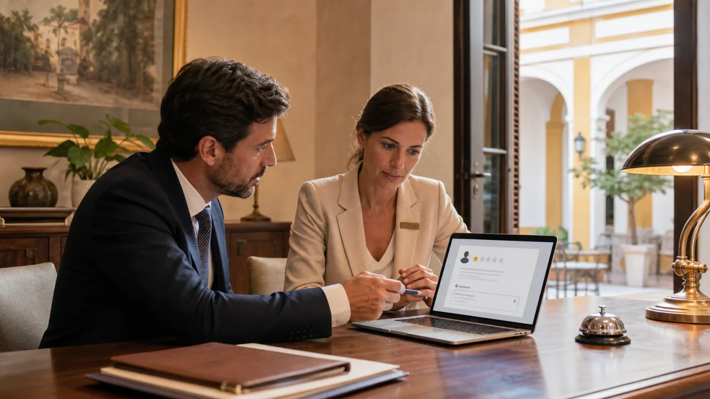 Hotel en Sevilla preparando una respuesta pública a una reseña dañina
