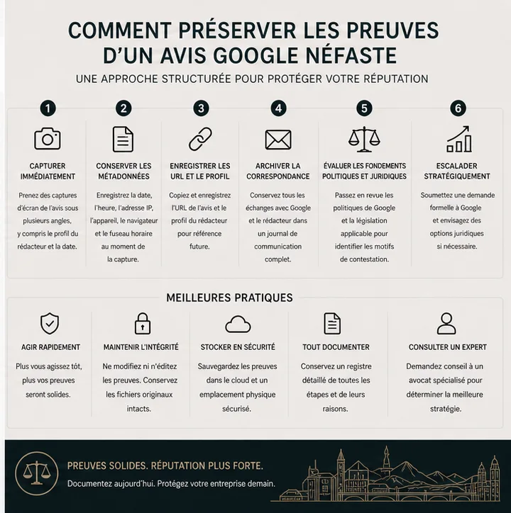 Checklist De Preuve Pour Retirer Un Avis Google En Suisse: Ce Qui Convainc Reellement Google Et L’Avocat