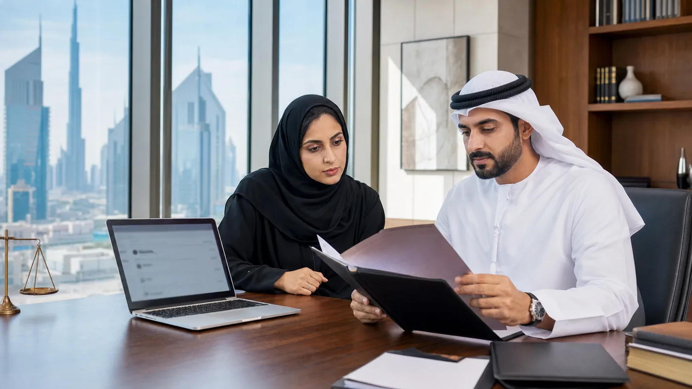 Abu Dhabi business team checking records against a suspicious Google review