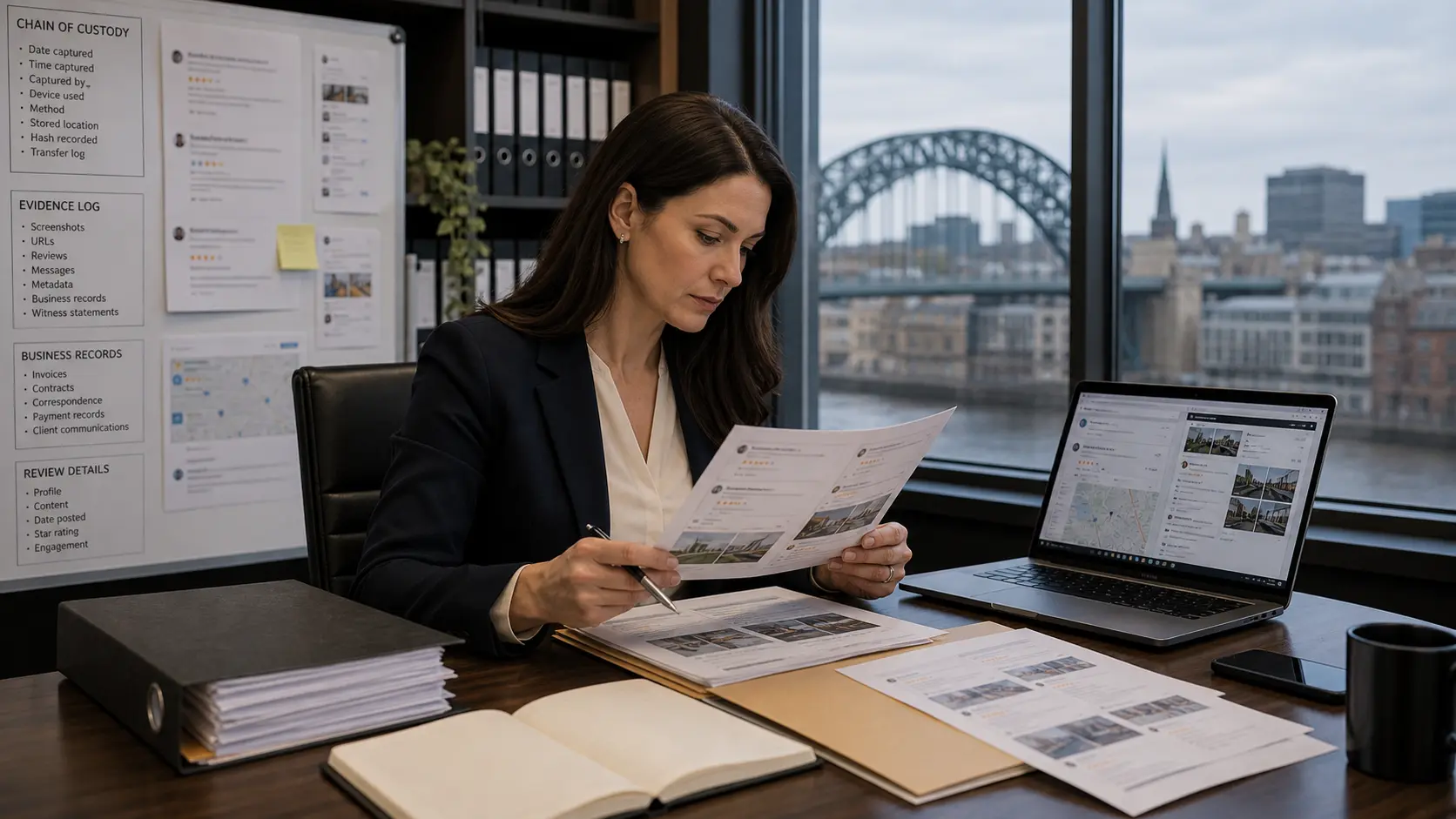 UK legal evidence desk for Google review removal with screenshots and business records
