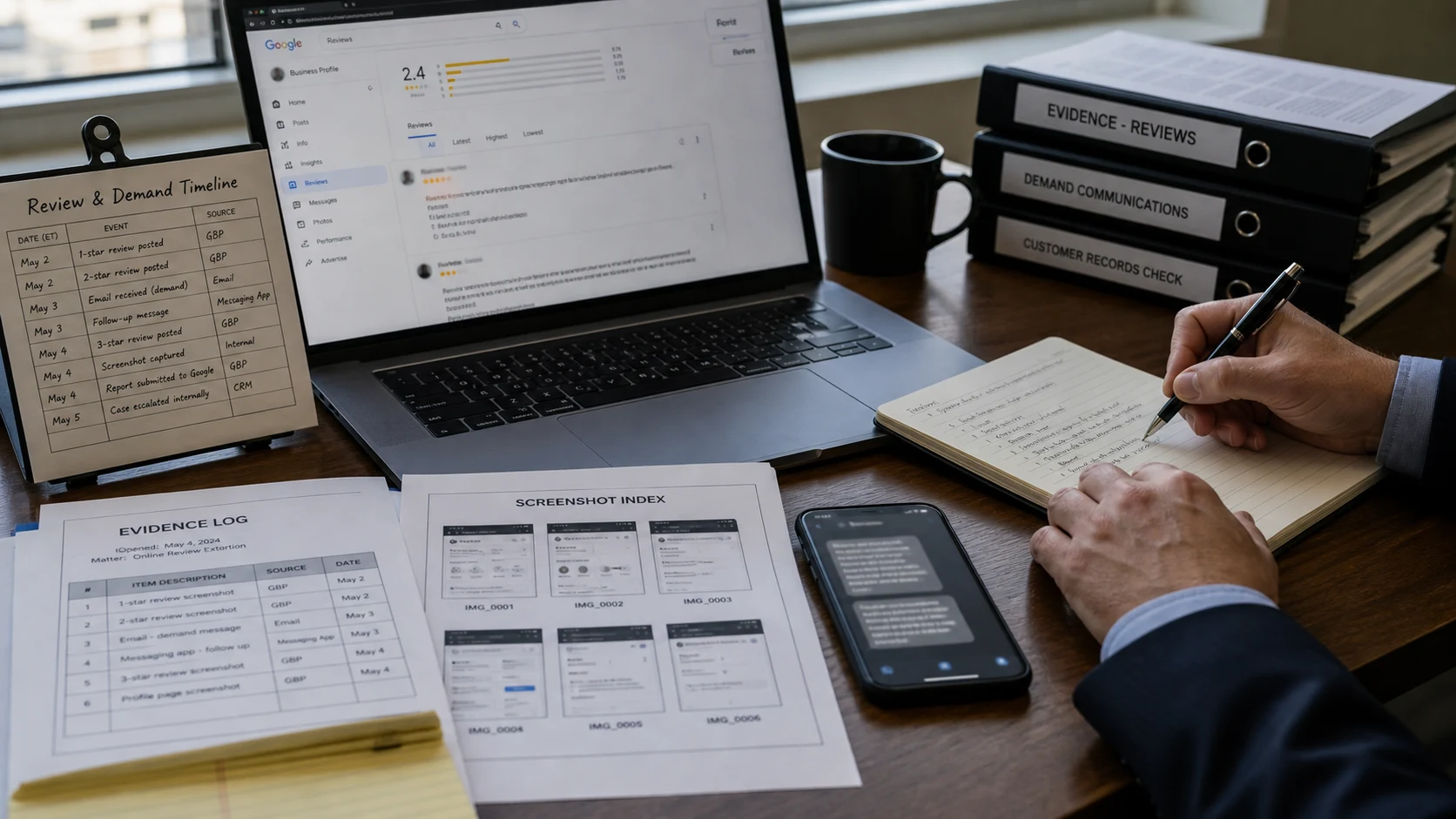 United States digital evidence desk tracking suspicious Google reviews and extortion demands