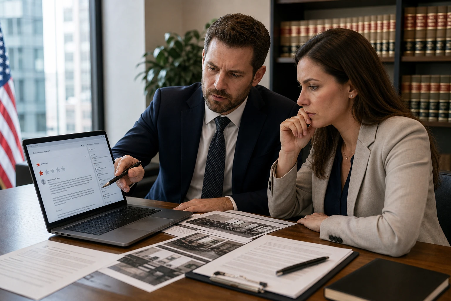 U.S. business owner and lawyer reviewing a Google review that accuses a business of discrimination