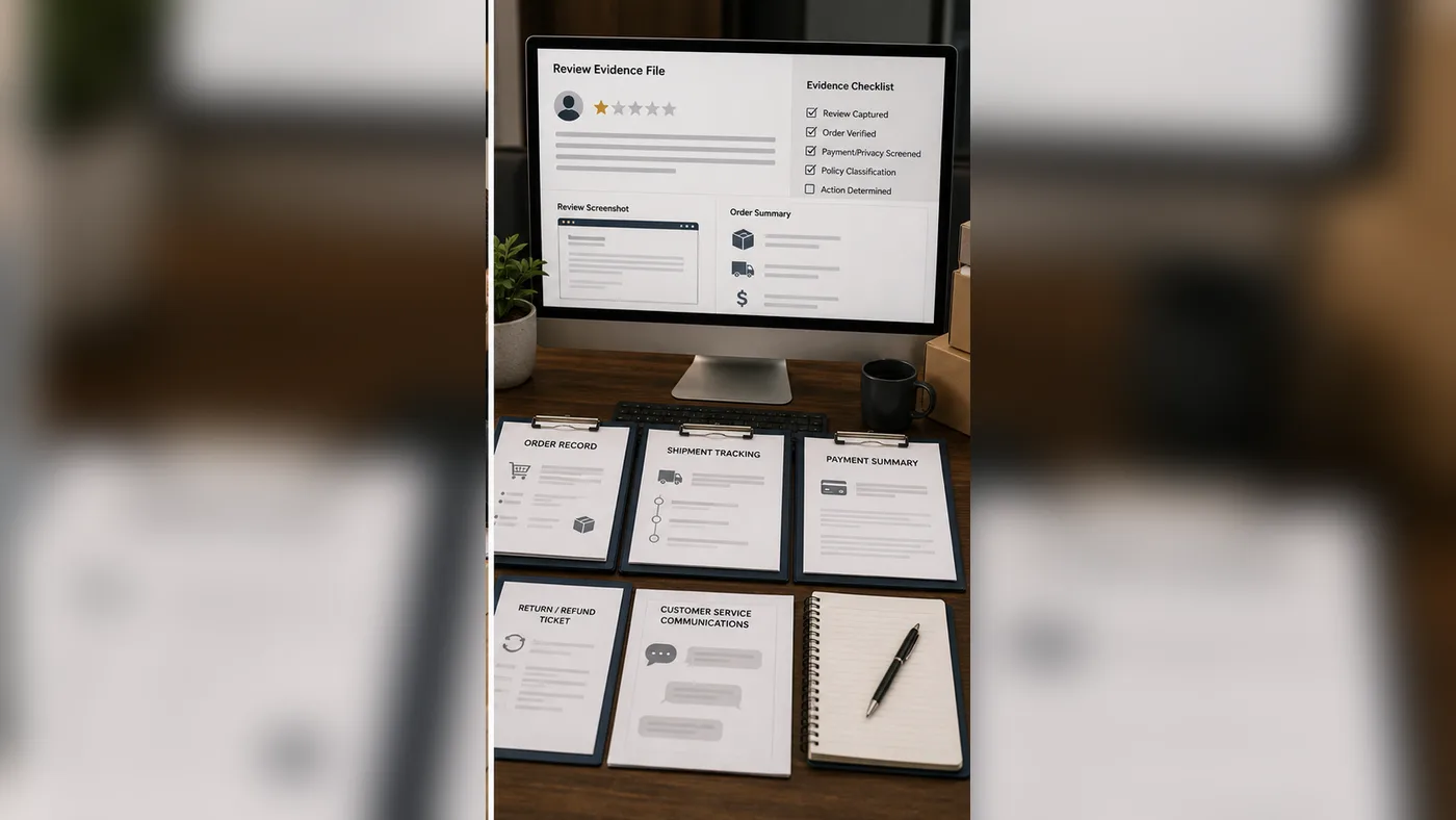 Online store order evidence and Google review screenshots in the United States