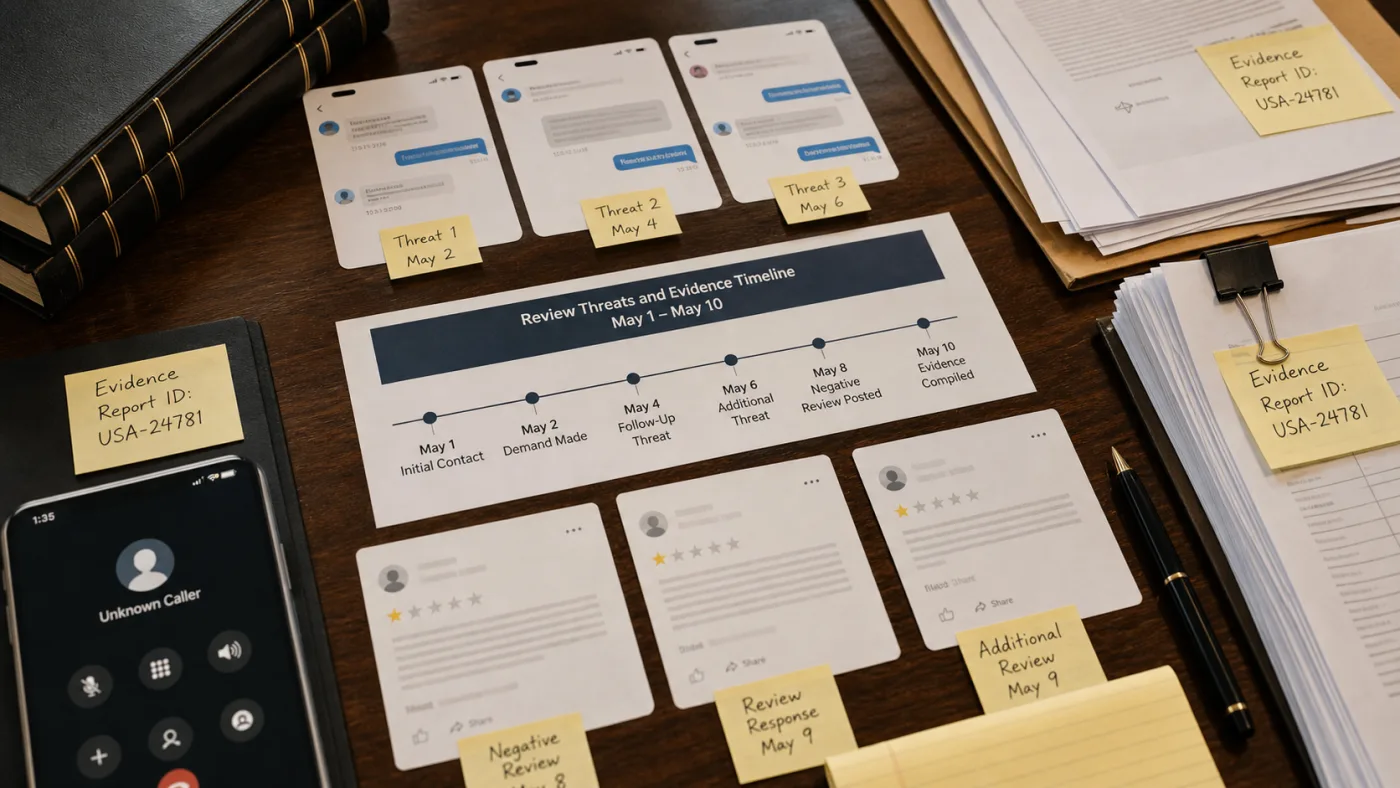Timeline of review threats and Google review evidence in the United States