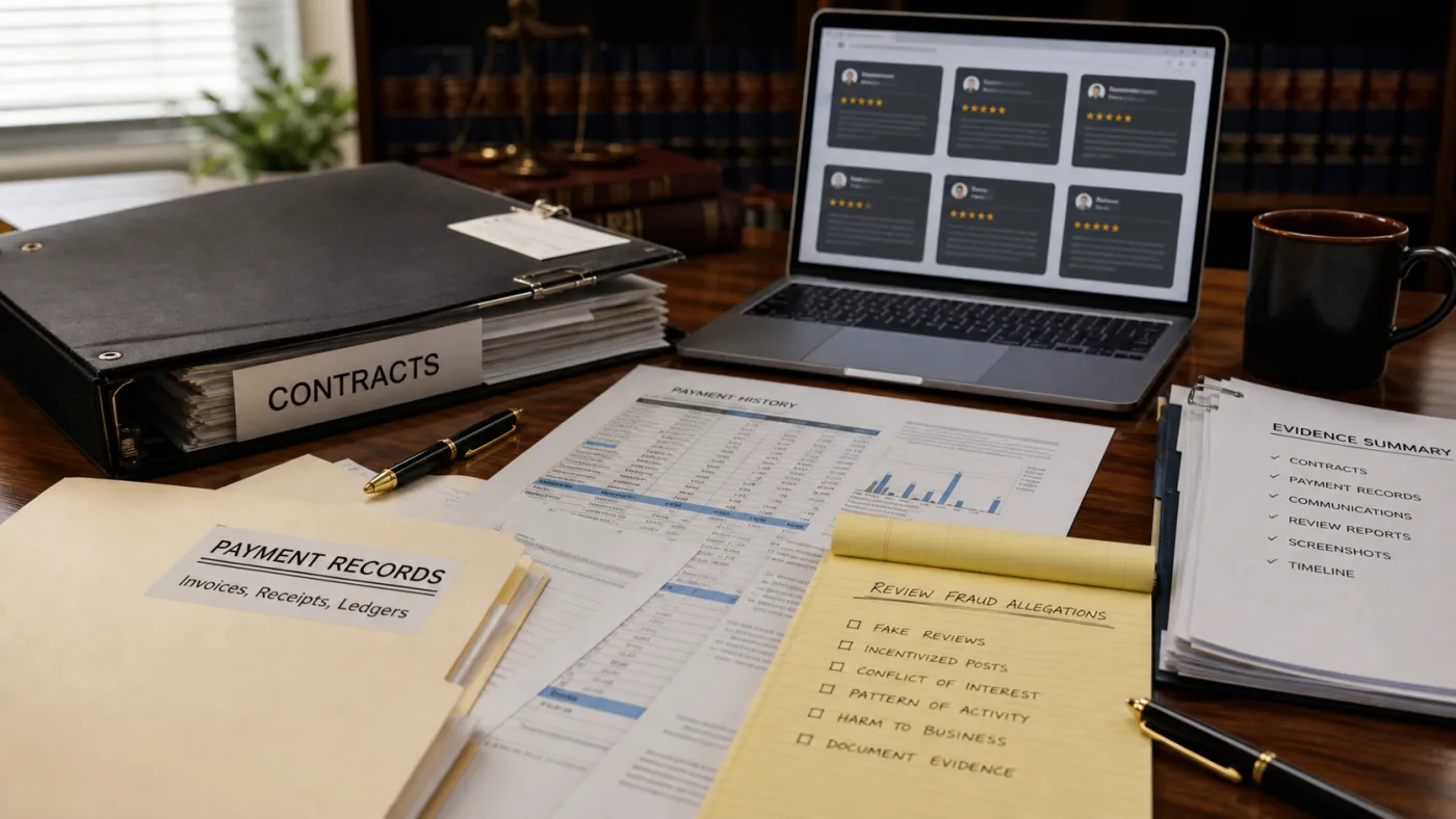 Contracts and payment records compared with Google review fraud allegations