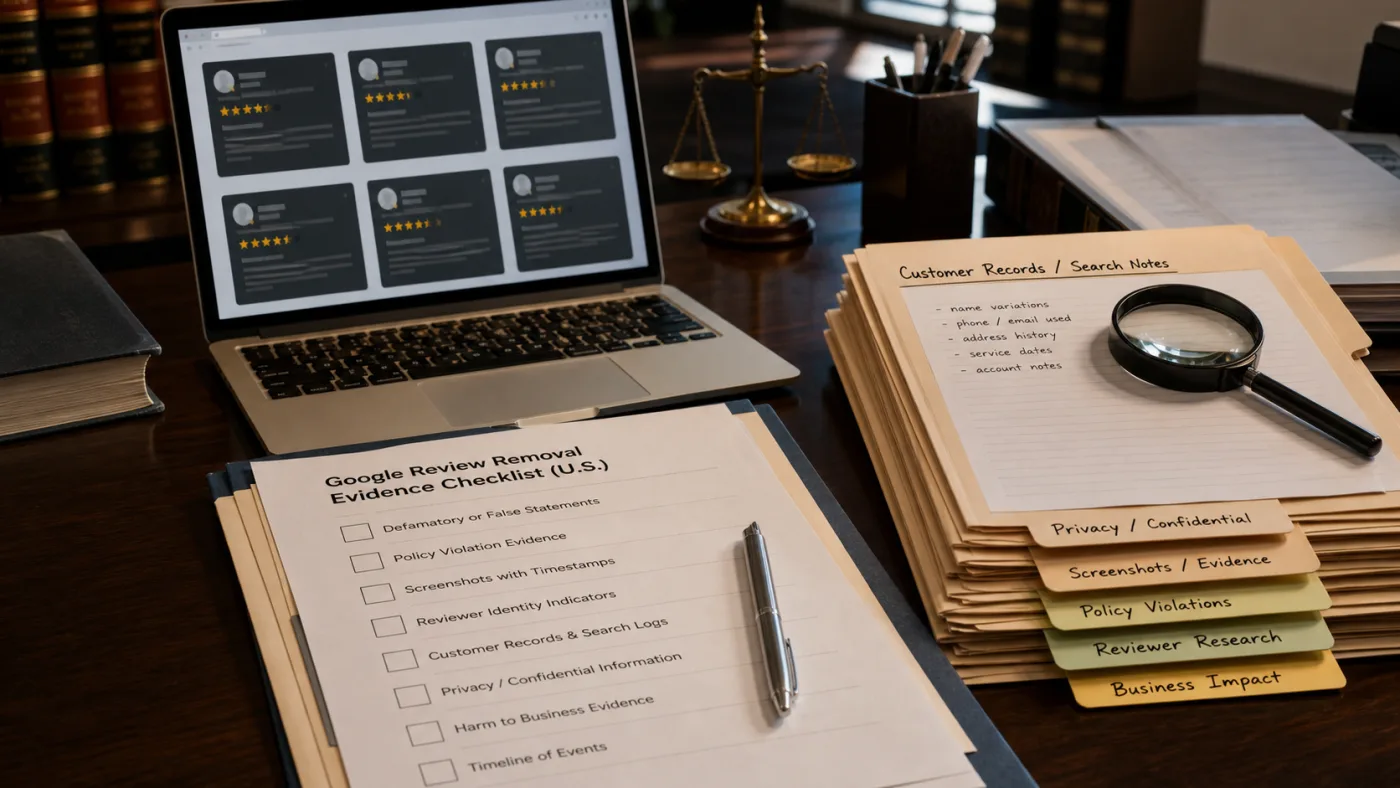 U.S. business evidence checklist for Google review removal