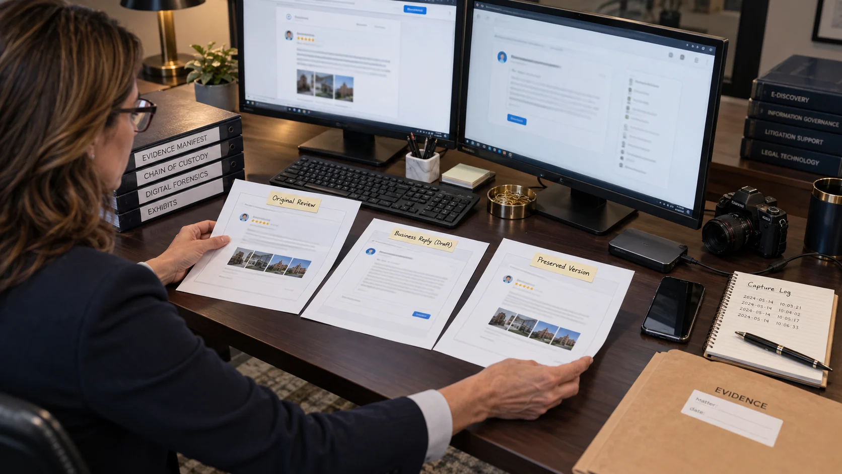 United States litigation support professional preserving an original review, owner reply draft, and later version