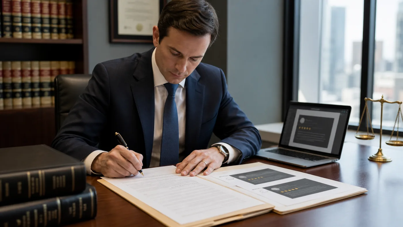 U.S. attorney drafting a legal notice for a defamatory Google review