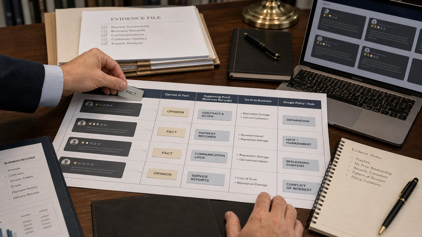 U.S. business team preserving evidence before trying to remove a negative Google review
