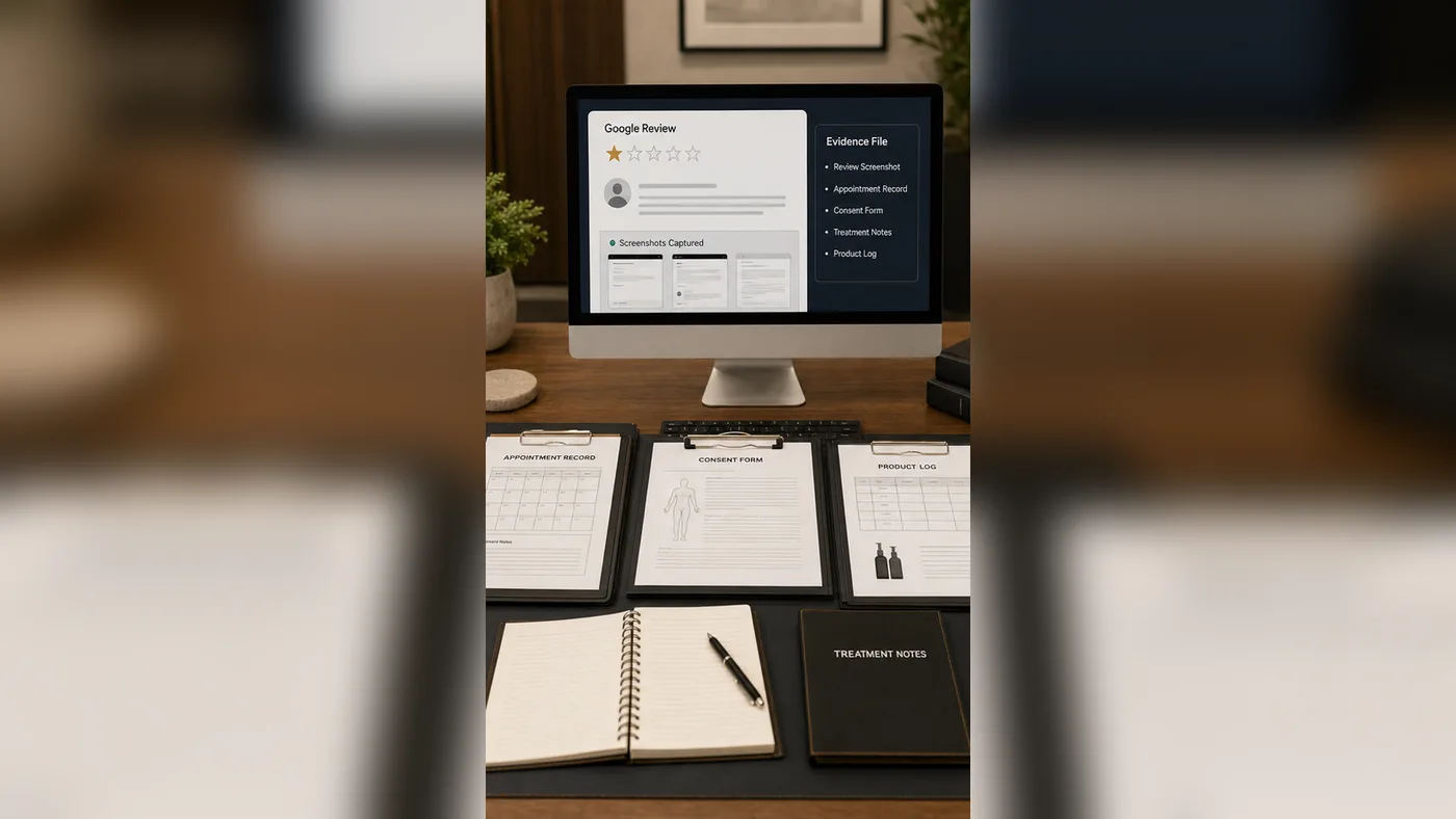 Spa treatment record evidence and Google review screenshots in the United States