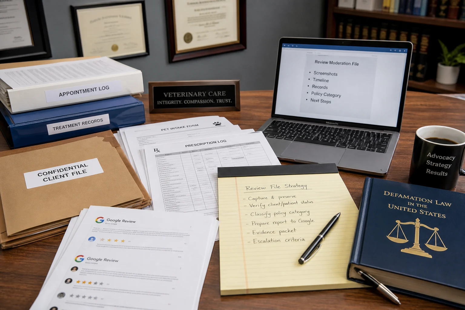 Veterinary client records and Google review evidence prepared for a U.S. false review dispute